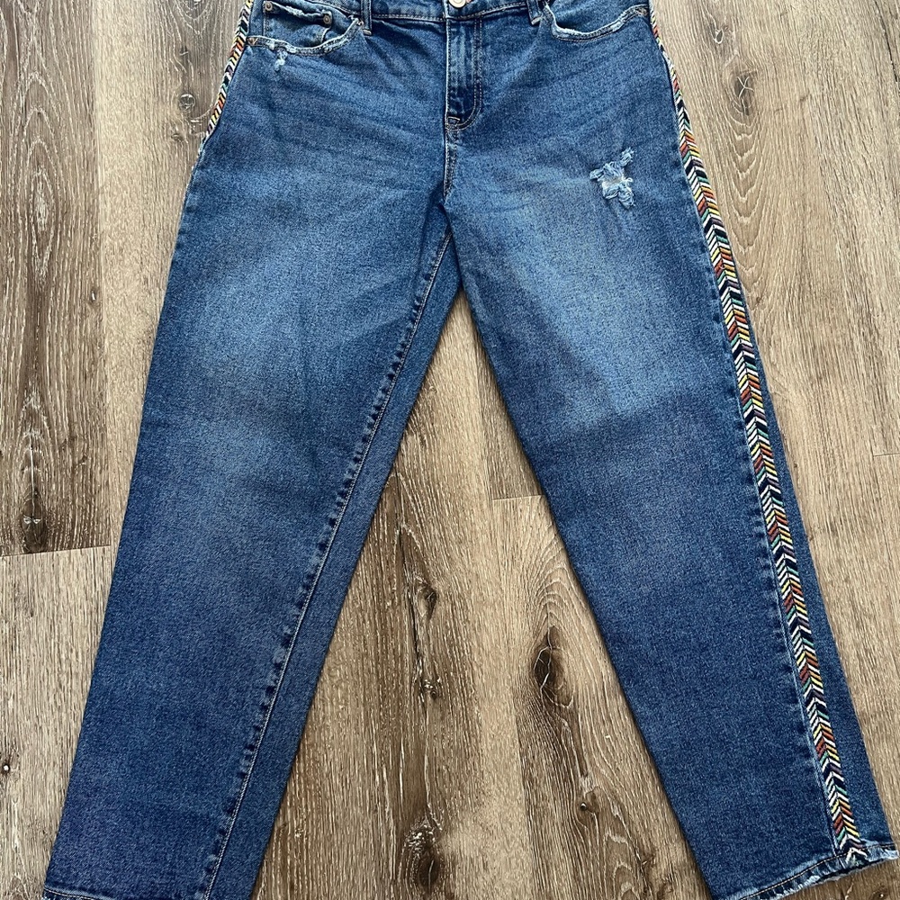 Knox Rose Blue Boyfriend Jeans with Multicolor Chevron Side Trim